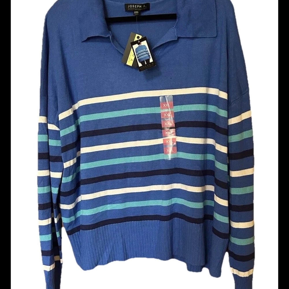 Joseph A XXL Women's Long Sleeve Pullover Sweater New With Tags‎ Blue Striped